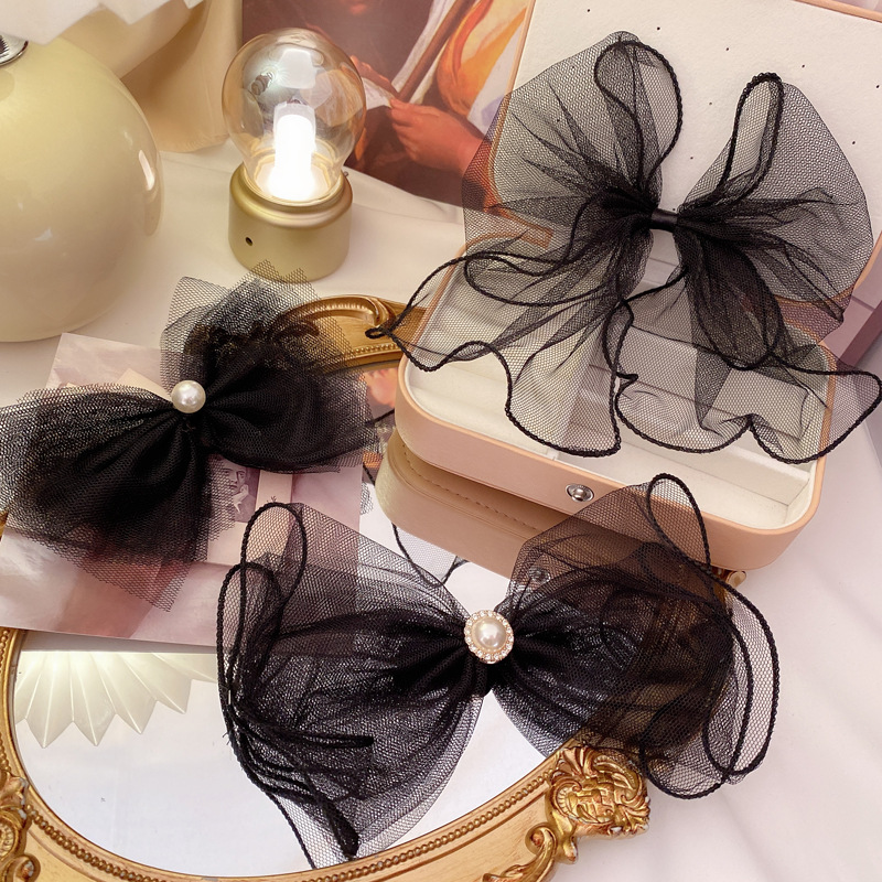 Korea New Wild Lace Black Bow Hairpin display picture 3