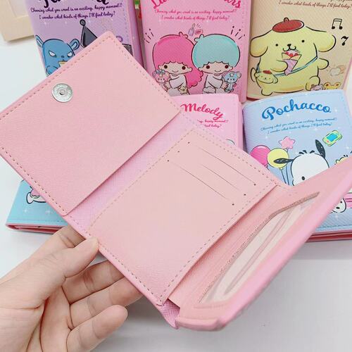 Super Cute Cartoon Short Wallet Family Pudding Dog Kurumi Tri-Fold Leather Purse Girl Teen Money Bag