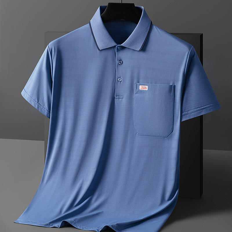 2024 papá de mediana edad vestido de verano solapa camiseta de seda de hielo hombres de secado rápido de mediana edad y ancianos camisa de polo de manga corta de verano hombres