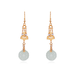 in stock Natural Hotan White Jade Earrings Female S925 Silver Plated 18K Gold Pearl Ruyi Yuan Brand Earrings Source Factory