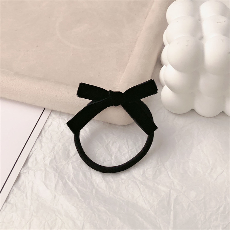 Anillo de cabello de arco de seda de banda de goma de cabello de cabello de alta calidad de cabello de cola de cabello elástica negra de alta gama