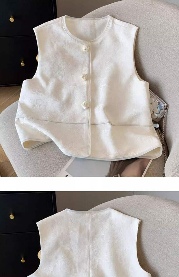Áo ghi lê nữ dáng cardigan không tay họa tiết hoa jacquard, dài áo 50–65 cm — màu đen chi tiết 14