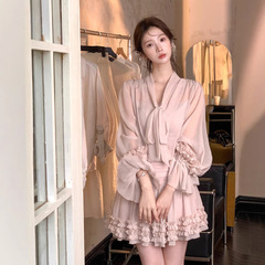 新しいシフォンエンドレスサマー優しい気質のリボンストラップドレスフリルフラワーバドスカート