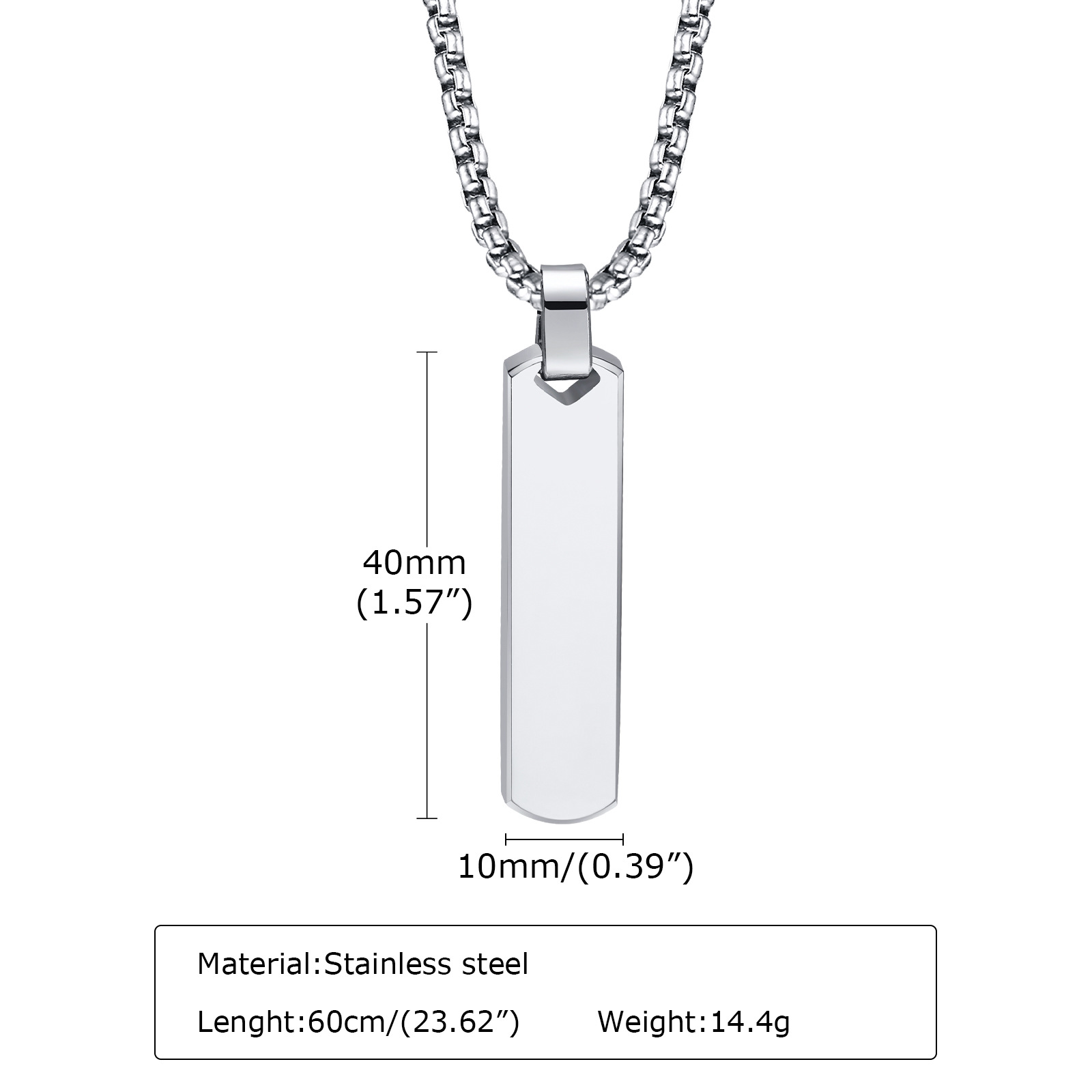 Hip-Hop Rectangle Stainless Steel Pendant Necklace 1 Piece