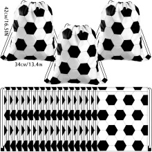 现货亚马逊热卖黑白足球收纳袋涤纶双肩拉绳束口背包袋