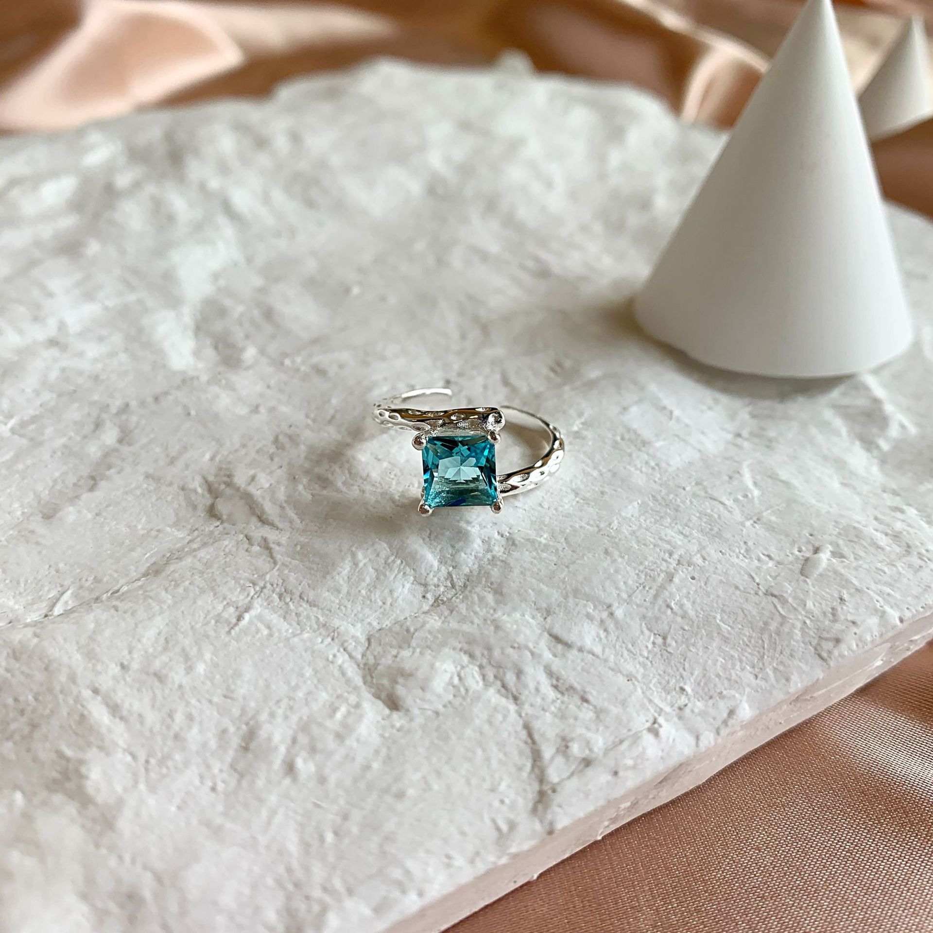 Luxurious Square Sterling Silver Plating Zircon Open Ring