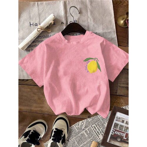 Casual Patterns Sleeve Round Print Short Women T Lemon Neck