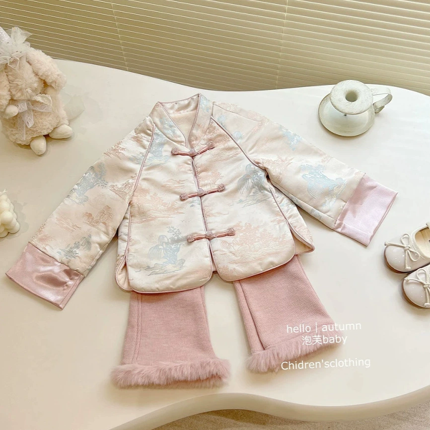 Новый китайский костюм для девочек зимняя одежда 24 новая детская девочка