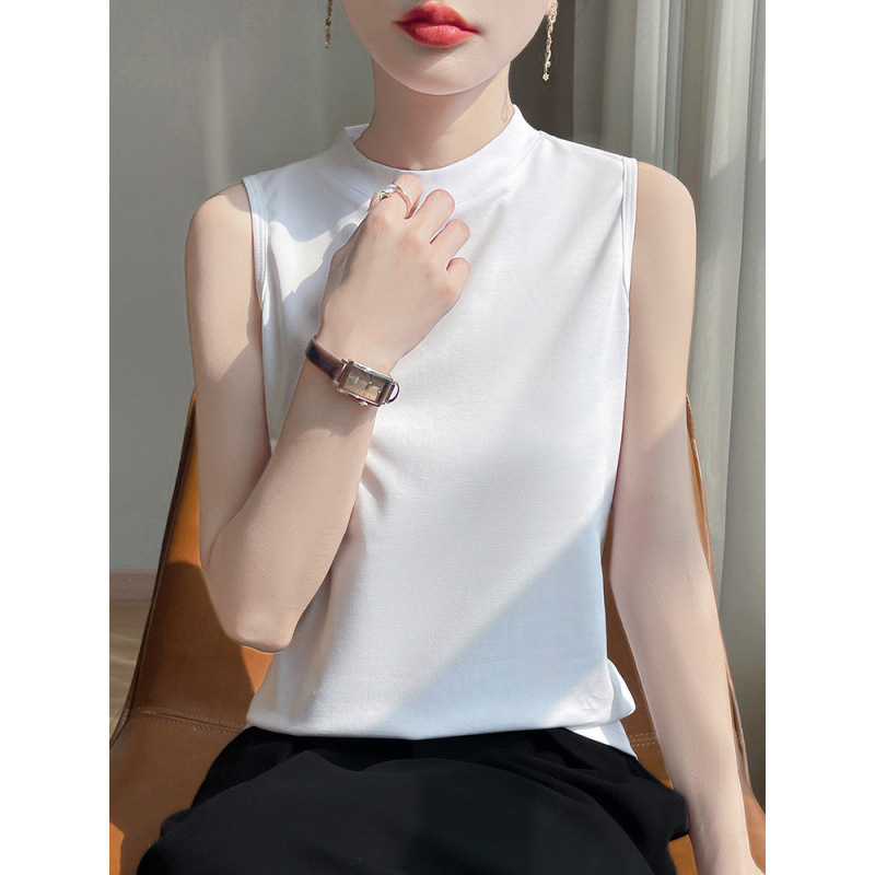 2026 early autumn new model women's pure cotton knit vest with semi-high round neck, solid color sleeveless pullover top