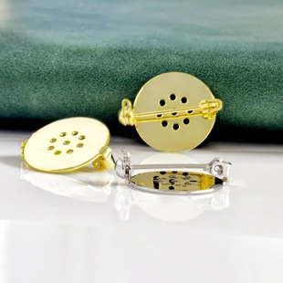 Gold Plated Brooch 18mm Diameter Beaded Brooch Round Flat Bottom Copper Pin with Hole DIY Accessories