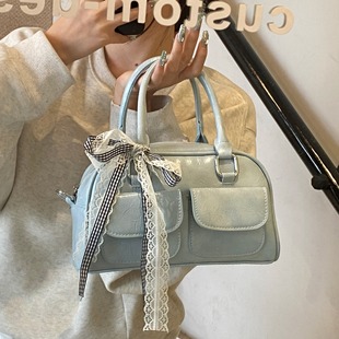 Cross-Border Casual Portable Boston Bag for Women 2025 New Korean Style Simple and Versatile Bow Shoulder Crossbody Bag