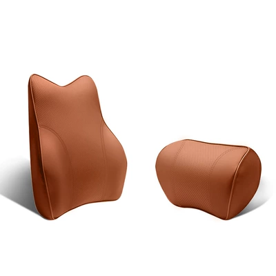 Headrest: Cushion Lumbar Cushion Four-Season Memory - set-1-headrest-1-lumbar-support-elegant-brown