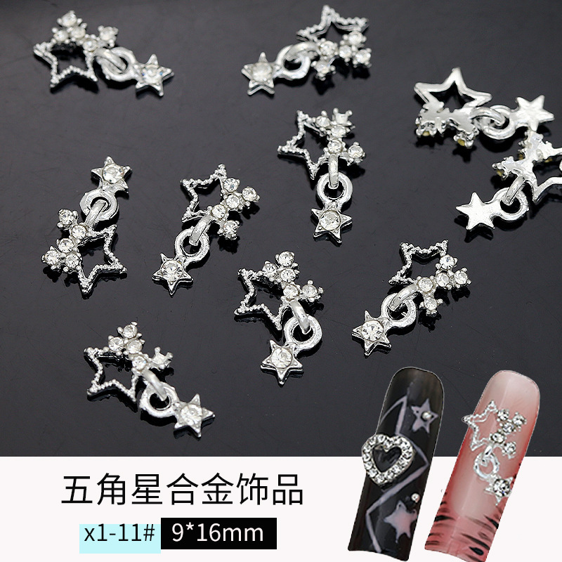 国境を越えたホットセールスターペンダントネイルアート合金ジュエリーラブ五芒星ダイヤモンドジュエリー立体ネイルアクセサリー卸売|undefined