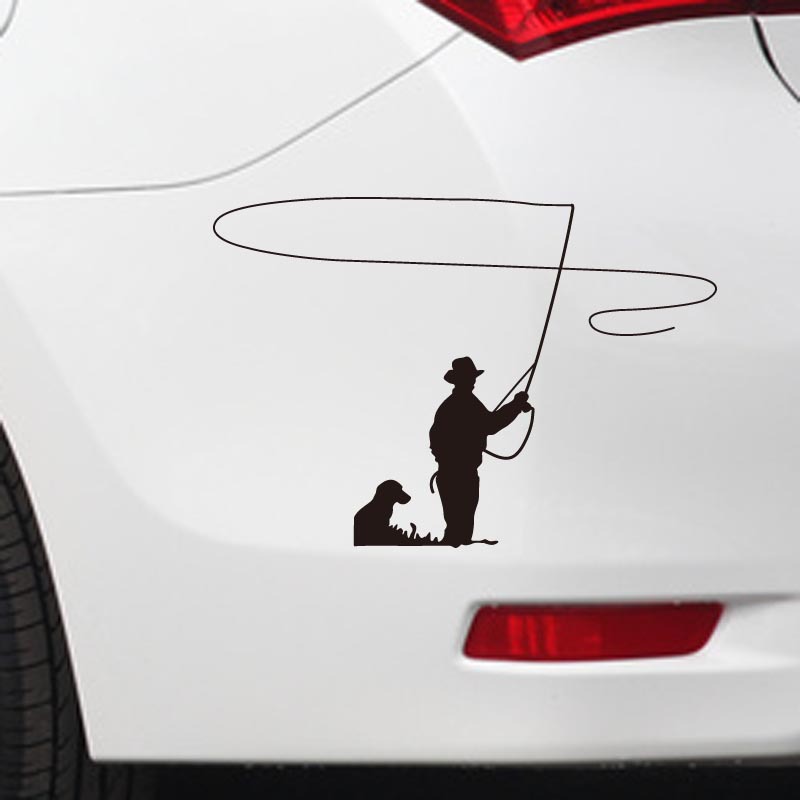El Comercio exterior al aire libre pegatinas coche deportivo Ir a pescar Pesca pegatinas coche de pesca personas y perros Pesca