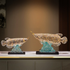 新中国式魚躍龍門金箔水晶龍魚置物工芸品客間ビジネスオフィス移転開業礼