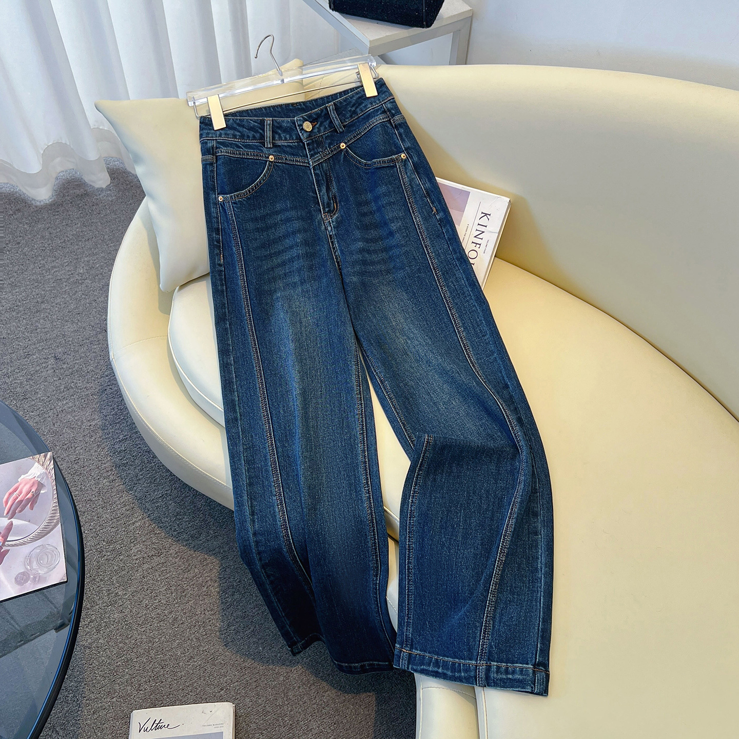 Narrow Wide-Leg Jeans for Women Spring and Autumn 2025 New High-Waisted Loose Slimming Drape Floor-Length Trendy Straight Pants