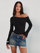 M 29645 Off Shoulder Ruffle Top б���ް����� �羳�W��