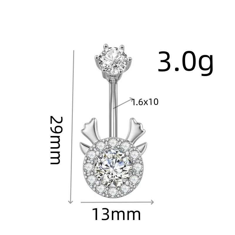Deer Antler Navel Ring - Stainless Steel CZ Belly Button Jewelry for Women detail image 10