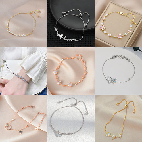 Real gold-plated Korean style fashionable pull-out bracelet for women, shell eight-pointed star small waist bracelet, micro-encrusted zircon hand jewelry