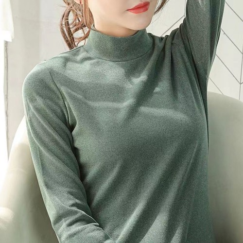 Double-sided German velvet warm bottoming shirt for women autumn and winter solid color top Korean women's plus velvet slim t-shirt long-sleeved women's clothing