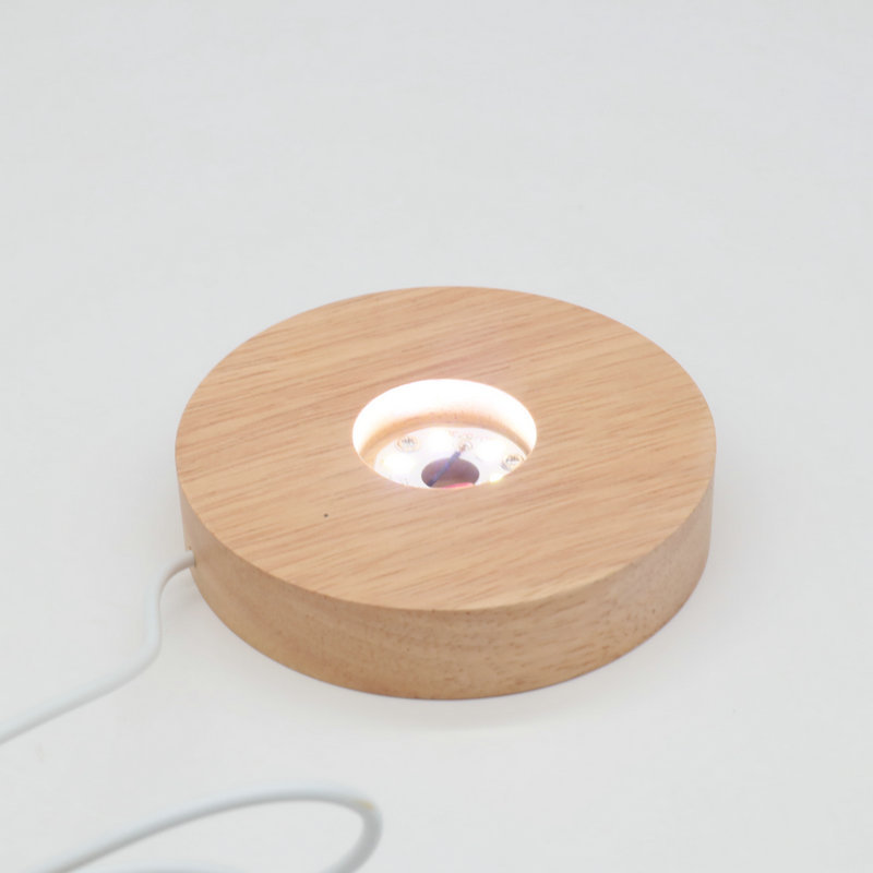 Base luminosa de madera de caucho base luminosa efecto de luz colorida base luminosa de madera base de luz LED de noche de madera maciza