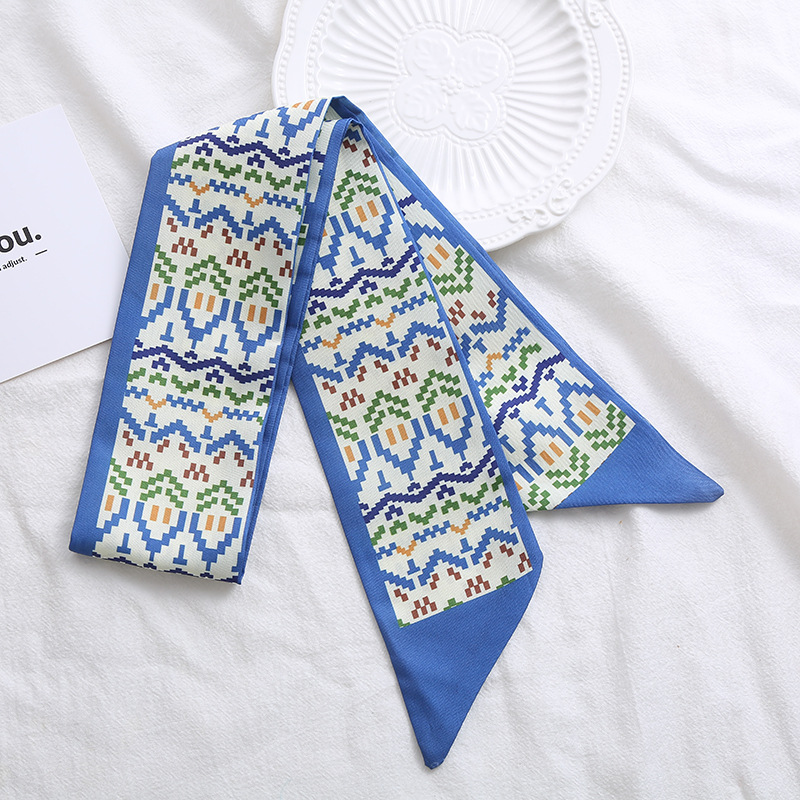 Korean narrow scarf printed streamer Multi-purpose headband binding bag Cloth Belt Fresh multi-color scarf soft ribbon