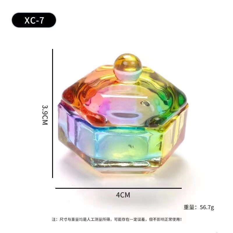 Vaso de Cristal para Manicura con Tapa Cristal Blanco Aurora Multicolor para Salón de Uñas