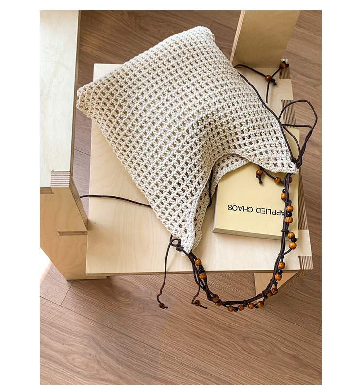 Summer woven beaded single-shoulder bag for women, large capacity, retro and fashionable, hollowed-out casual vacation style underarm crossbody bag undefined
