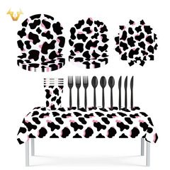New Cow Theme Tableware Set Disposable Paper Plates Paper Cups Paper Towels PE Tablecloth Scene Decorative Supplies