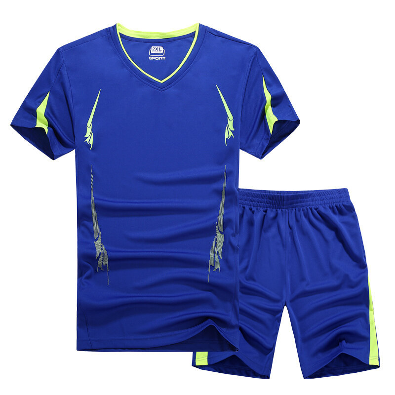 Traje deportivo de tamaño king para hombres de verano running mangas cortas running trajes de fitness para hombres sueltos camisetas de baloncesto de cuello en V dos piezas set