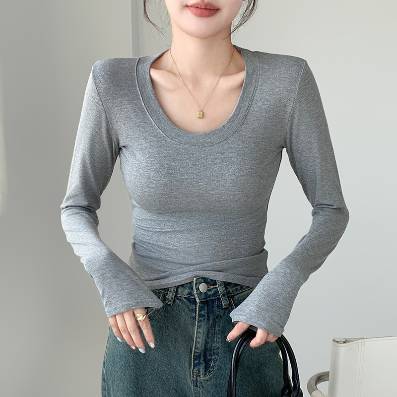 H256圆领打底衫女春秋冬款内搭外穿修身显瘦百搭纯色长袖T恤上衣|undefined
