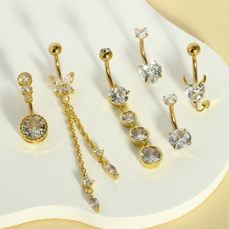 Amazon's Best-Selling Belly Button Rings Set - Stainless Steel Super Shiny Zircon Belly Button Studs Body Piercing Jewelry, Gold, 6 Pack detail image 7