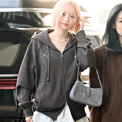 现货韩国小众coys韩版蝴蝶结星星印花连帽卫衣拉链衫外套上衣女