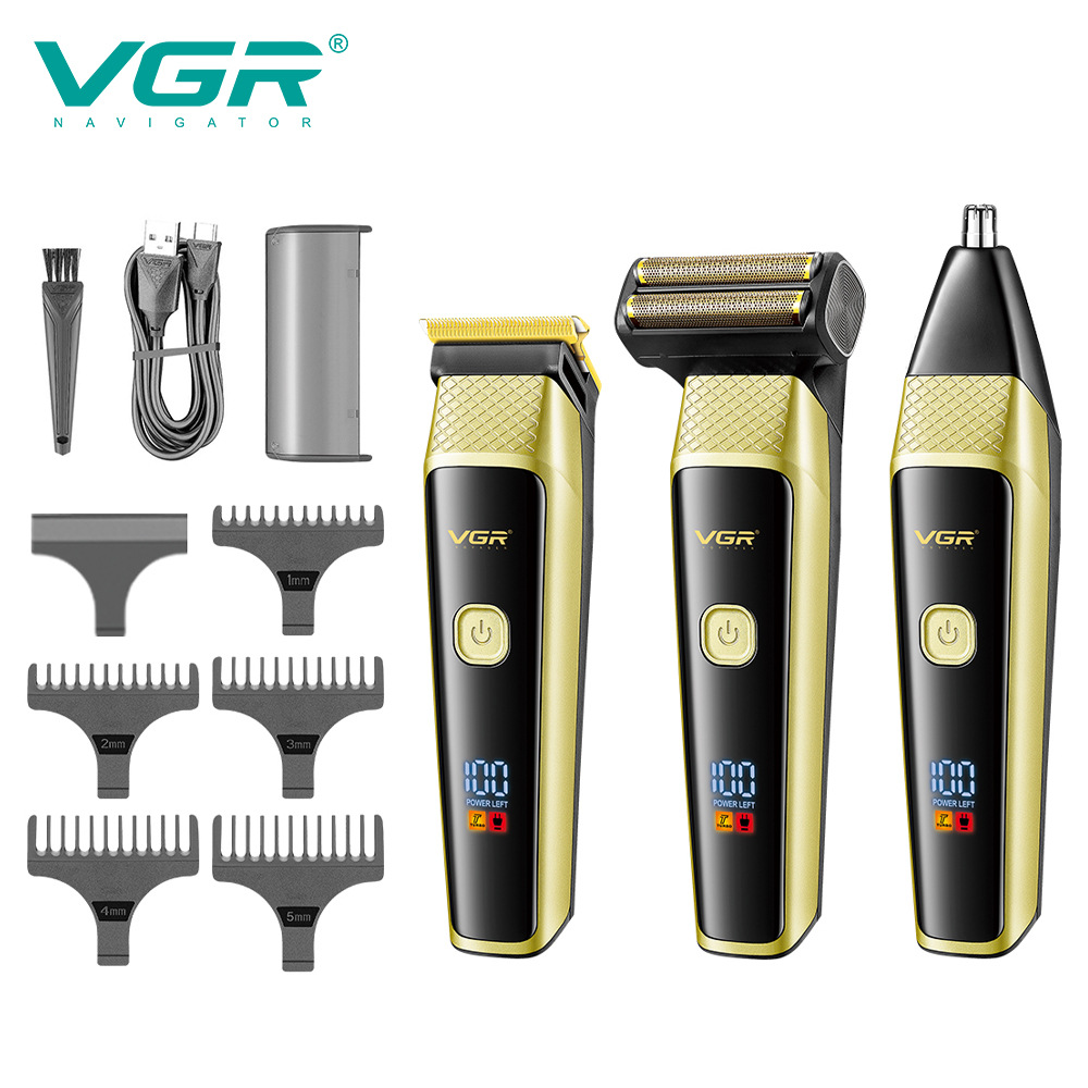VGR366 cross-border new retro electric clippers three-in-one suit nose hair replacement head digital display razor