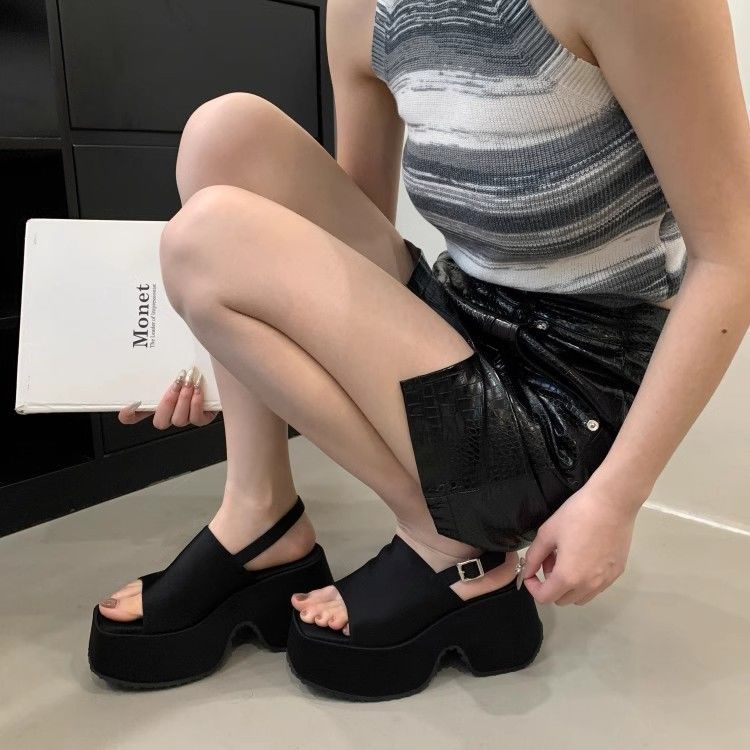 厚底オープントゥサマースタイルサンダル女性ニッチ厚底ファッションカジュアルワンストラップビーチシューズ|undefined