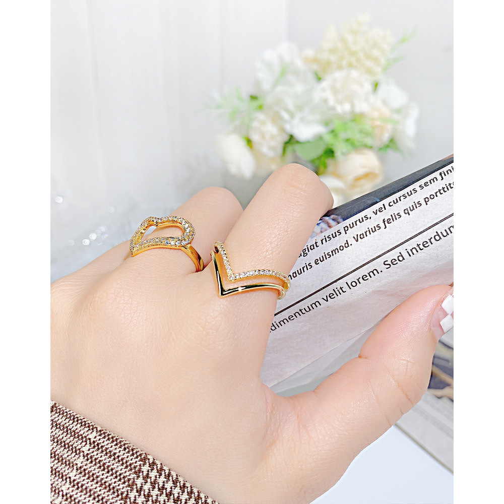 Fashion Geometric Copper Open Ring Plating Rhinestone Copper Rings