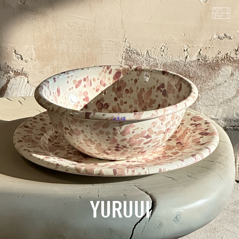 [Designer] American Splash Enamel Desert Rose Plate Bowl Cup Tableware Flat Plate