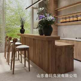 侘寂风老榆木吧台桌办公室大板长条桌餐饮原木吧台桌实木前台桌