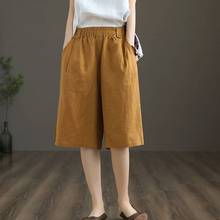 外贸女装余单清仓欧货女装棉麻纯色大码胖宽松休闲五分阔腿裤春