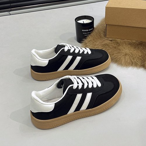 2025 Hong Kong Style Retro Striped White Sneakers Fashion Breathable Lace-Up Women's Shoes
