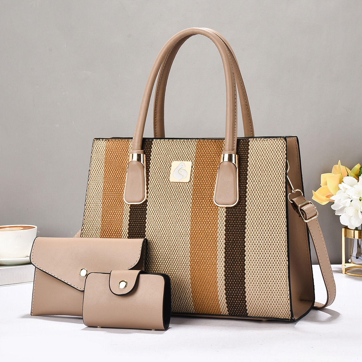 Bolso de tres piezas, bolso de mano a rayas, bolso de mano, bolso de hombro de moda, bolsas transfronterizas