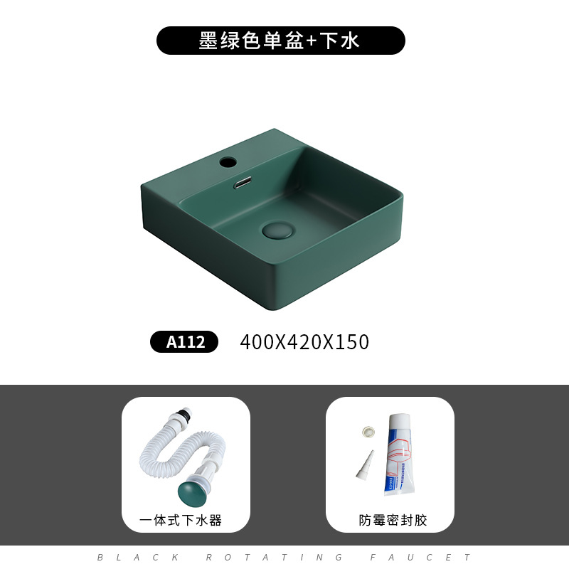 Mesa nórdica lavabo hogar cerámica cuadrado verde oscuro lavabo gran tamaño lavabo único baño