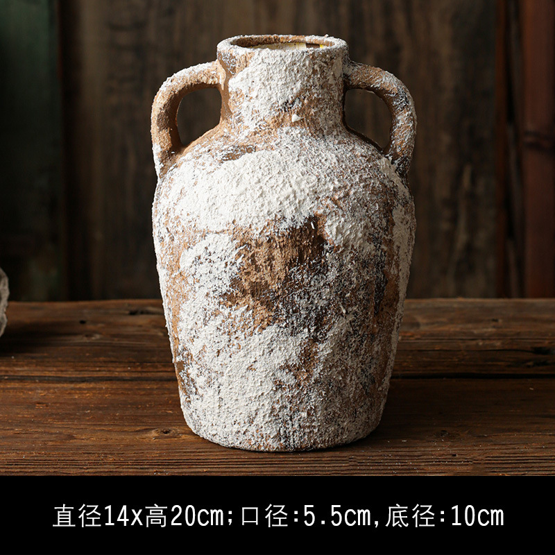 セラミック花瓶、レトロなわびさびスタイルのB&B装飾、中世の粗い陶器アートフラワーアレンジメント、家庭用家具、陶器のポット