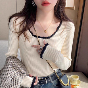 Low Collar Matching Coat Design Sense Knitted Sweater Top Women's Spring and Autumn Western-style Outer Wear Slim-fit Super-looking Inner Sweater