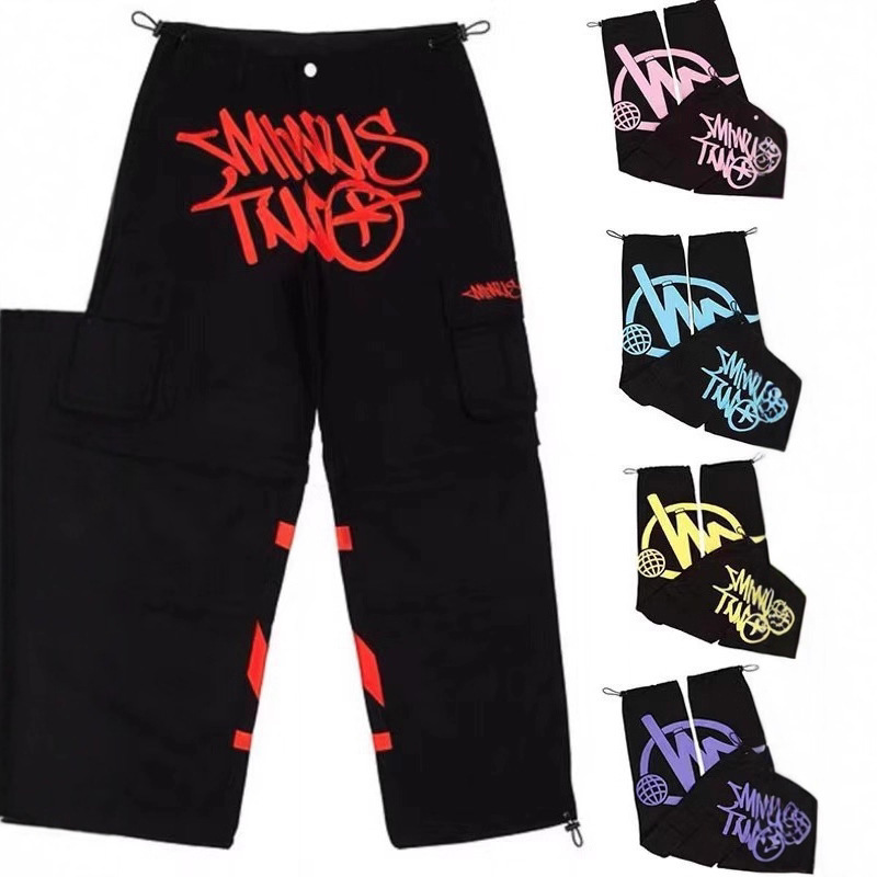 Y2K American Hip-Hop Retro Wide-Leg Pants with Pocket Print Trendy Brand Minus Two Loose Cargo Pants Casual Pants for Men