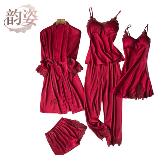 Cross-Border Popular Sexy Sleepwear, Women's Lingerie, Nightgown, Bathrobe, Autumn and Winter Home Wear, Camisole Nightdress Set Wholesale