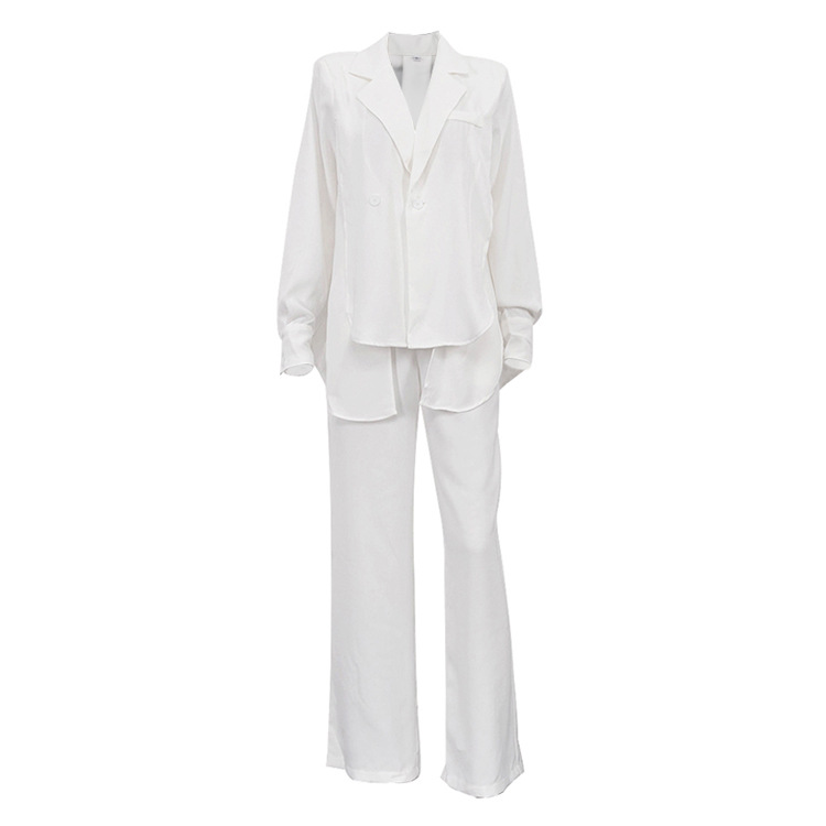 GraceChic Hochwertiger Damenanzug Herbst 2024: Lässiges, asymmetrisches Blazer-Jackett und weite Hose, zweiteiliges Set_voghion.com