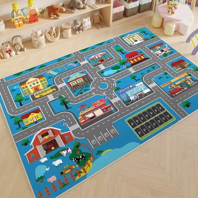 Avtomobil döşəmə paspasları — Mat Car Track Parking Lot - urban-planning-micro-city-80x120cm-crystal-velvet-floor-mat