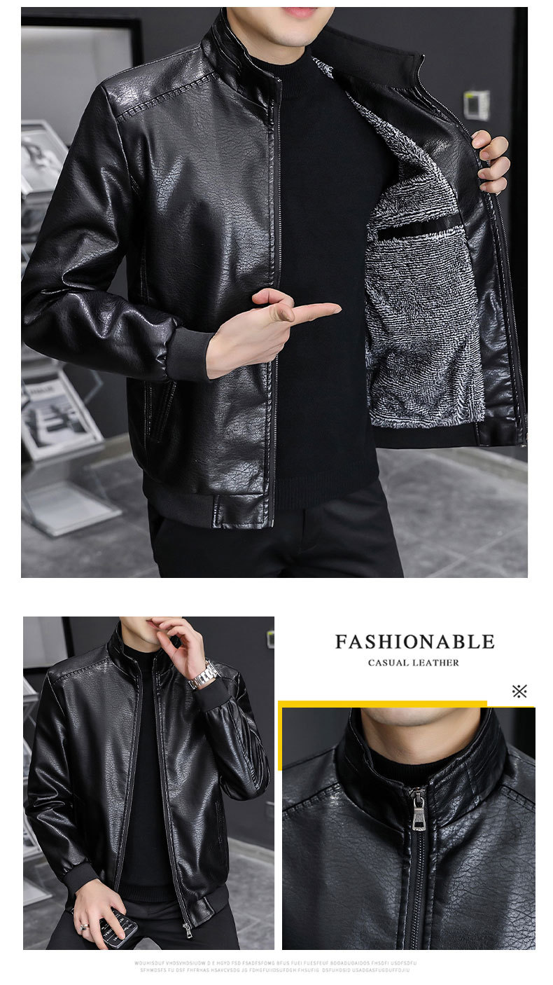 Men's Leather Jacket Slim Fit Warm Plush Winter Coat For Men_voghion.com