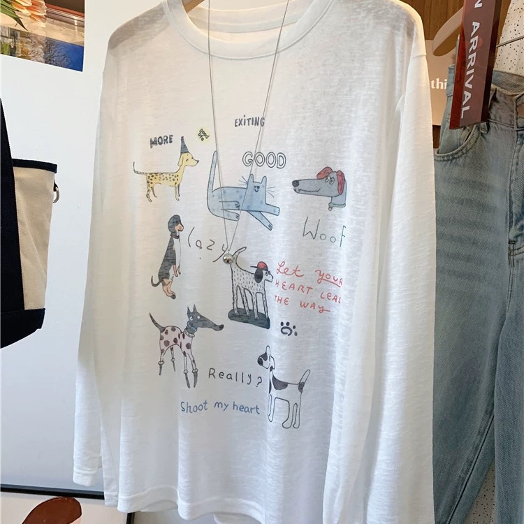 Fat Sister 100kg Plus Size Fun Cartoon Breathable Sun Protection Long Sleeve Blouse Women's Summer Loose Top Fat Sister 100kg Plus Size Fun Cartoon Breathable Sun Protection Long Sleeve Blouse Women's Summer Loose Top